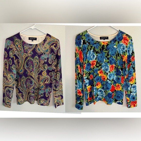 Bundle of 2 JNY Floral Paisley Pullover Sweater Silk Blend Knit Petite Sz S - Picture 1 of 16